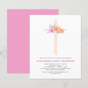 Budget Baptism Pastel Floral Pink Rose Cross