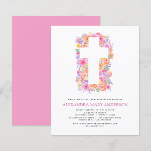 Budget Baptism Pastel Floral Pink Rose Cross