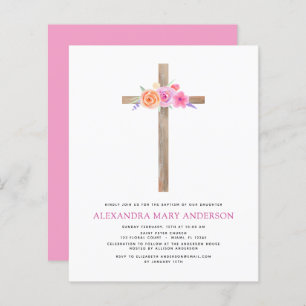 Budget Baptism Pastel Floral Pink Rose Cross