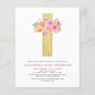 Budget Baptism Pastel Floral Pink Rose Cross Flyer