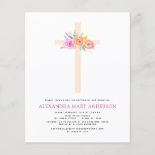 Budget Baptism Pastel Floral Pink Rose Cross Flyer