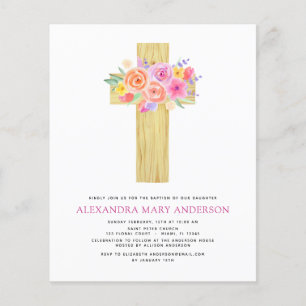 Budget Baptism Pastel Floral Pink Rose Cross Flyer