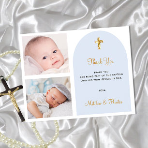 Budget baptism photo twins boys thank you card