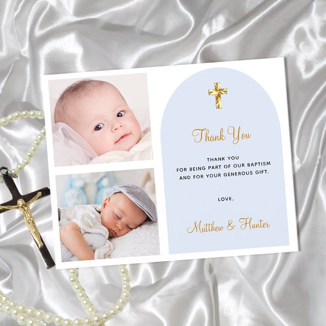 Budget baptism photo twins boys thank you card (Creator Uploaded)