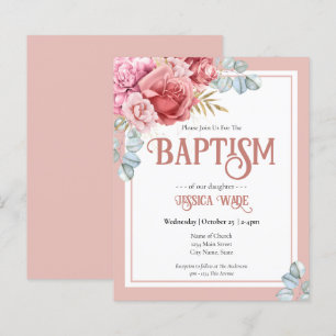 Budget Baptism Pink Floral Invitations