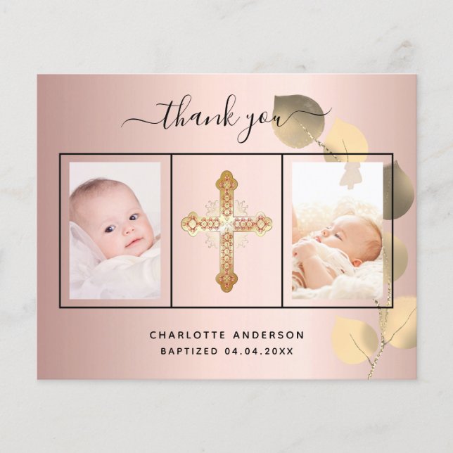 Budget baptism rose eucalyptus photo thank you (Front)