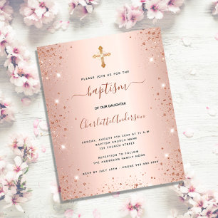 Budget baptism rose gold glitter dust invitation