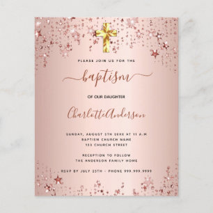 Budget baptism rose gold stars girl invitation