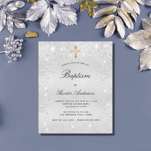 Budget baptism silver glitter adult invitation