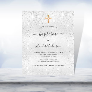 Budget baptism silver glitter adult invitation