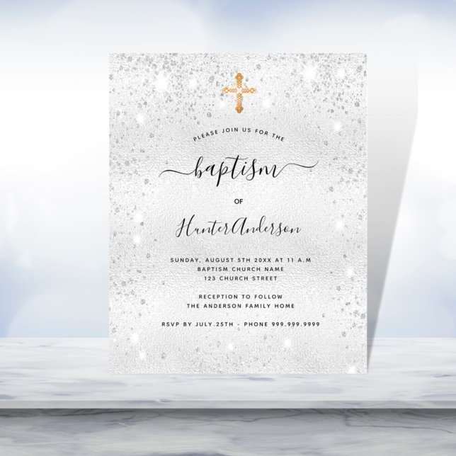 Budget baptism silver glitter adult invitation (Creator Uploaded)