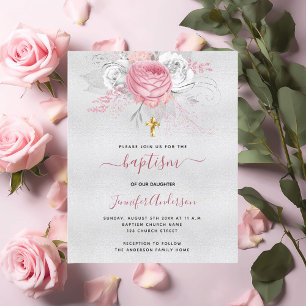 Budget Baptism silver pink florals girl