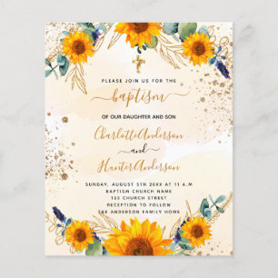 Budget baptism sunflowers eucalyptus gold twins