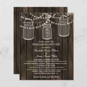 Budget Barn Wood Mason Jar Rehearsal Dinner Invite