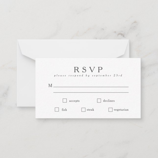 Budget Basic Classic Black White RSVP Meal Card (Front)