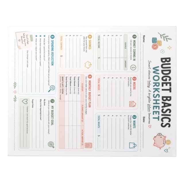 Budget Basics Worksheet Notepad (Front)
