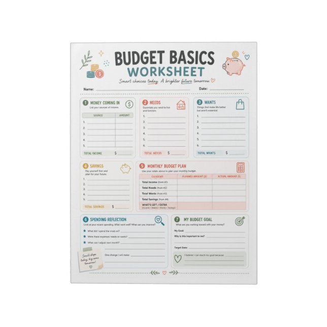 Budget Basics Worksheet Notepad (Rotated)