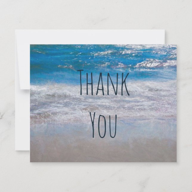 Budget Beach Blue Coastal Ocean Wave Thank You (Back)