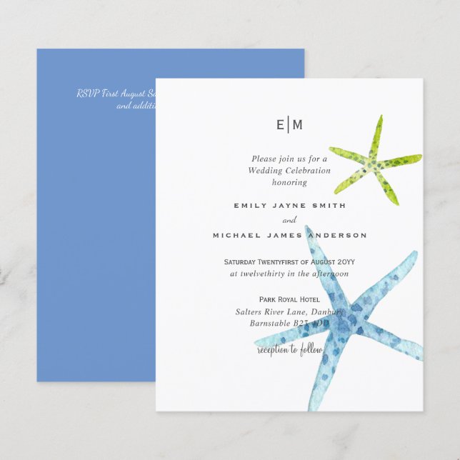 Budget Beach Life Blue Lime Wedding Invitations (Front/Back)