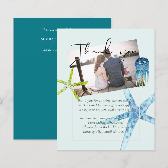BUDGET Beach Ocean Life Wedding Thank You PHOTO (Front/Back)