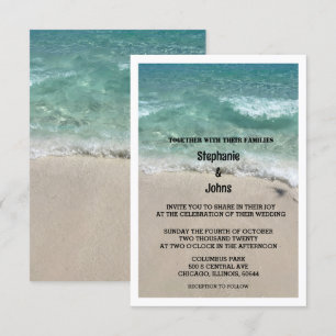 Budget Beach Teal Sandy Ocean Destination Wedding Invitation