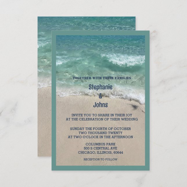 Budget Beach Teal Turquoise Sandy Ocean Wedding Invitation (Front/Back)
