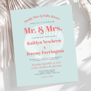 Budget Beach Wedding Invitation Aqua Seashell