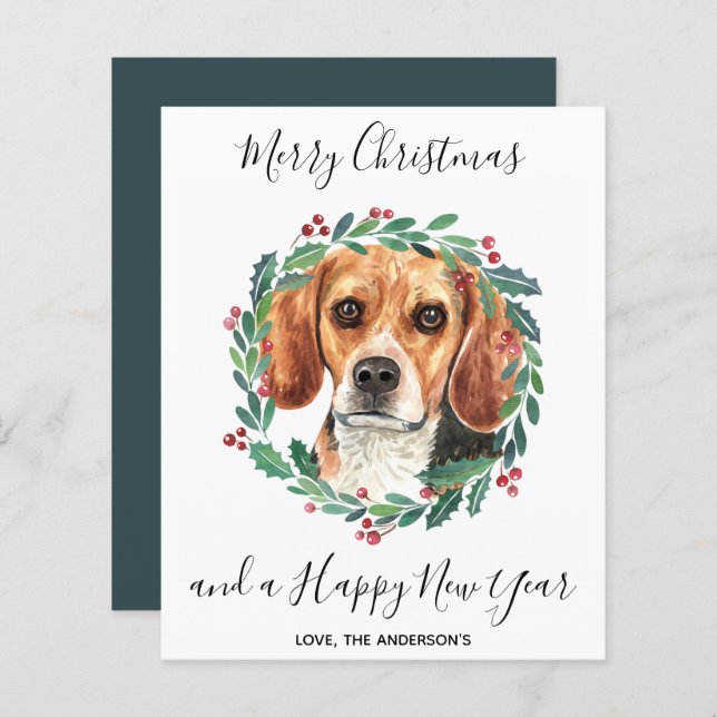 Budget Beagle Dog Merry Christmas Holiday Card (Front/Back)