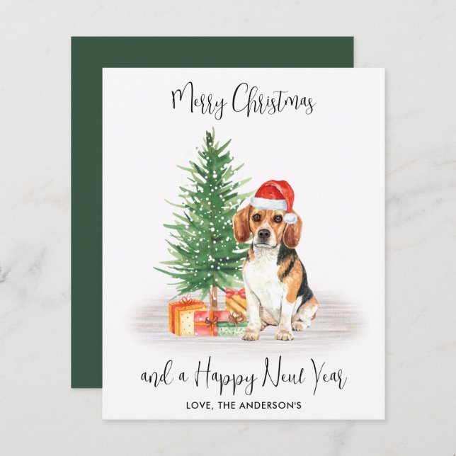 Budget Beagle Dog Santa Festive Merry Christmas (Front/Back)