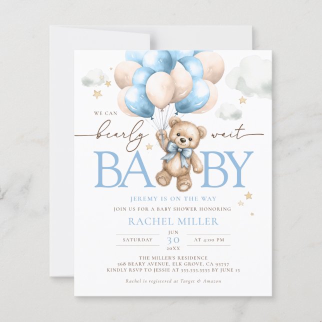 Budget Bear We Can Bearly Wait Baby Shower Invite (Front)