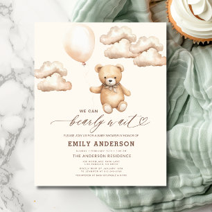 Budget Bearly Wait Beige Neutral Baby Shower Flyer