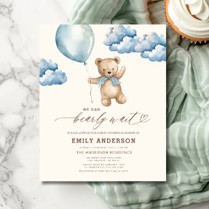 Budget Bearly Wait Neutral Blue Boy Baby Shower Flyer