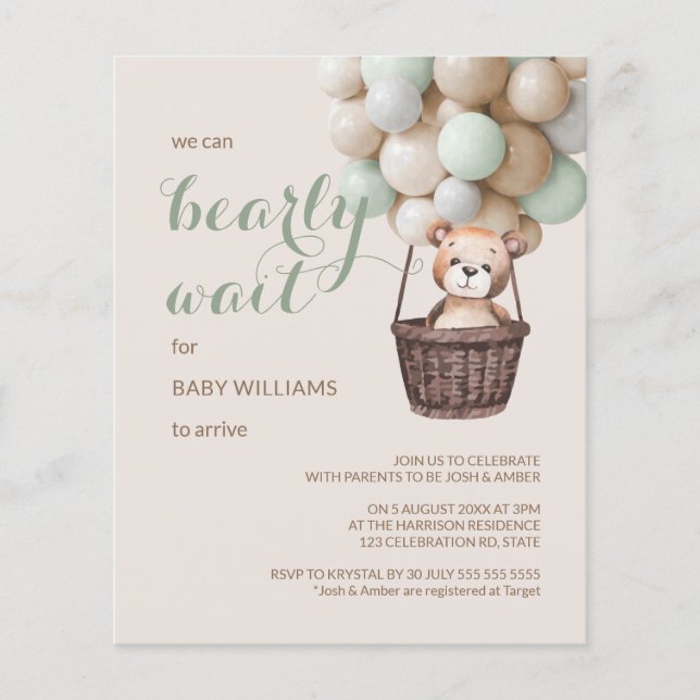 Budget Bearly Wait Teddy Balloon Green Baby Shower (Front)