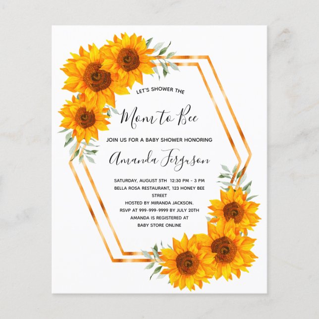 Budget Bee Baby shower sunflowers rose gold (Front)