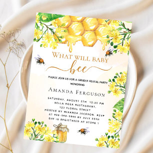 Budget Bee Baby shower yellow floral invitation