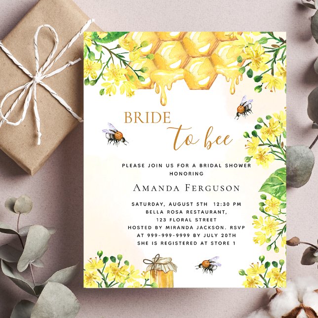 Budget Bee Bridal shower yellow florals invitation (Creator Uploaded)