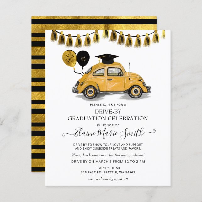 Budget Beetle Drive By Graduation Invitation (Front/Back)