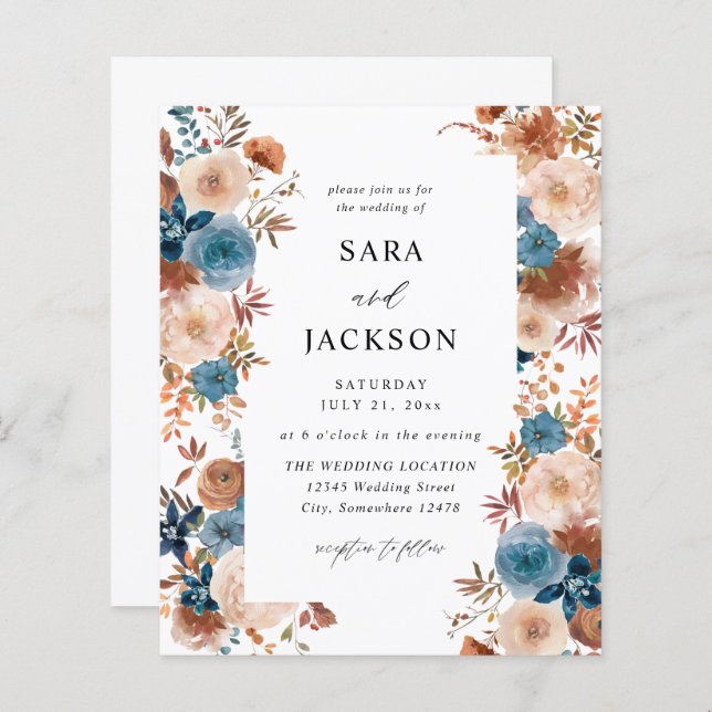 Budget Beige & Dusty Blue Floral Wedding (Front/Back)