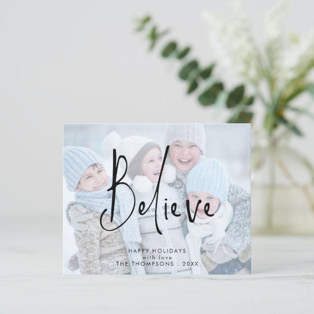 Budget Believe Script Photo Name Year Christmas (Standing Front)