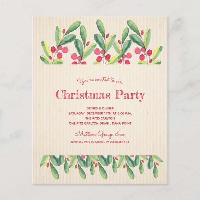 Budget Berries and Branches Christmas Invite Flyer (Front)