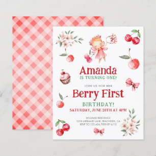 Budget Berry First Cherry Birthday Invitation