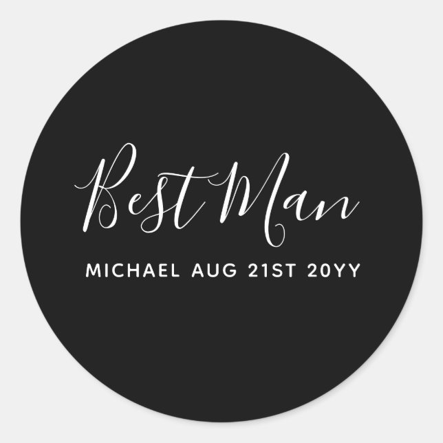 BUDGET Bestman Groomsman GIFTS Classic Black Round Sticker (Front)