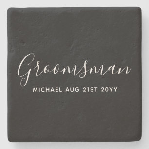 BUDGET Bestman Groomsman GIFTS Classic Black Stone Coaster