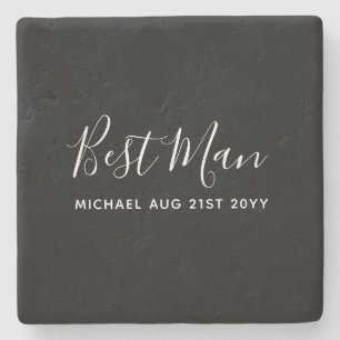 BUDGET Bestman Groomsman GIFTS Classic Black Stone Coaster