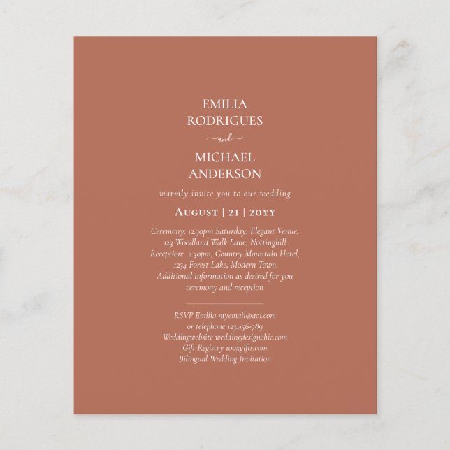 BUDGET Bilingual Wedding Boda Terracotta Modern  Flyer (Front)