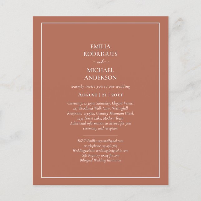 BUDGET Bilingual Wedding Boda Terracotta Modern  Flyer (Front)
