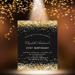 Budget Birthday black gold glitter invitation
