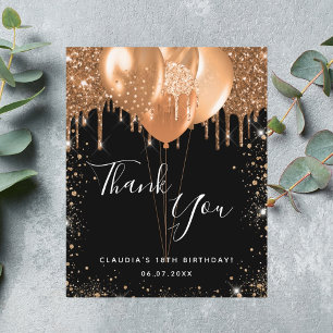 Budget birthday black gold glitter thank you