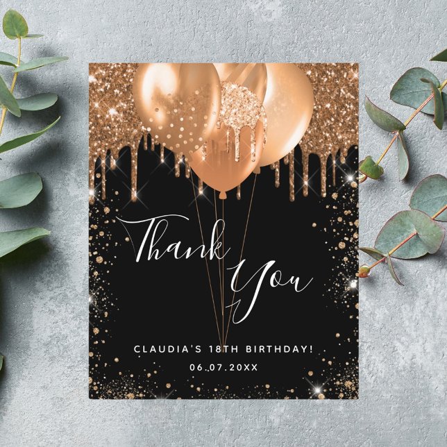 Budget birthday black gold glitter thank you (Creator Uploaded)