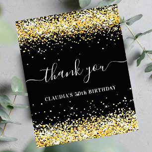 Budget Birthday black gold glitter thank you